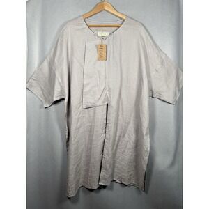 EDOA Tunic Dress Lagenlook Oversized Kimono Style Open Front Beige Linen